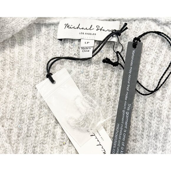 Michael Stars Heather Grey Ribbed Sequin Wrap Laurel Surplice Sweater Sz LP - Picture 7 of 8